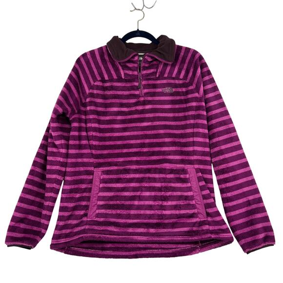 The North Face 1/4 Zip Fleece Pullover Top or Jacket Size L Purple Stripe Teddy - Picture 1 of 11